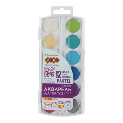 Акварельні фарби ZiBi KIDS Line Pastel 12 кольорів (ZB.6592)