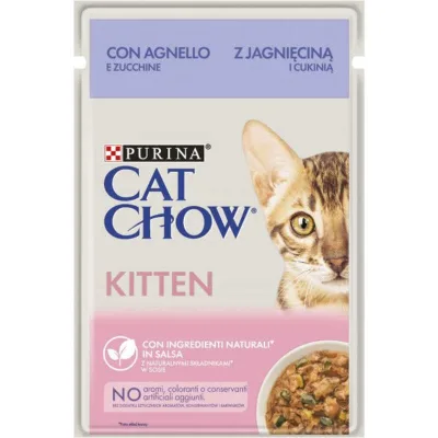 Вологий корм для кішок Purina Cat Chow Kitten з ягням та цукіні в желе 85г (8445290426536) (упаковка 26 шт)