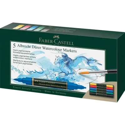 Художній маркер Faber-Castell акварельні двосторонні Albrecht Dürer Faber-Castell, набір 5 кольорів (29358)
