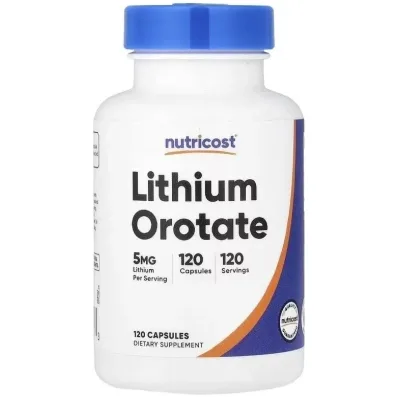 Вітамінно-мінеральний комплекс Nutricost Літій оротат, 5 мг, Lithium Orotate, 120 капсул (NCS67336)