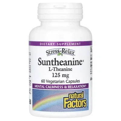 Вітамінно-мінеральний комплекс Natural Factors L-теанін, 250 мг, Stress-Relax, Suntheanine, L-Theanine, 60 вегетаріанських до (NFS-04830)