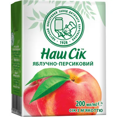 Сік дитячий Наш Сік Яблучно-персиковий з м'якоттю 200 мл (4820003689998)