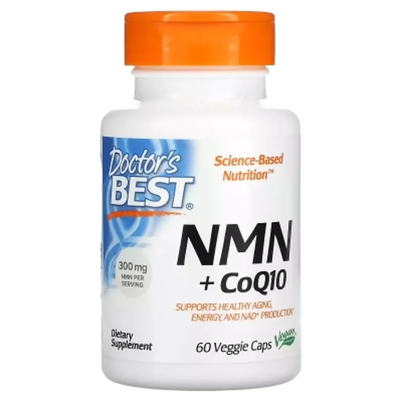 Антиоксидант Doctor's Best NMN 150 мг та коензим Q10 50 мг, NMN CoQ10, 60 вегетаріанських капсул (DRB00596)