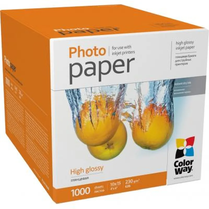 Фотопапір ColorWay глянсовий 230г/м2 10х15см 1000 арк. (PG23010004R)