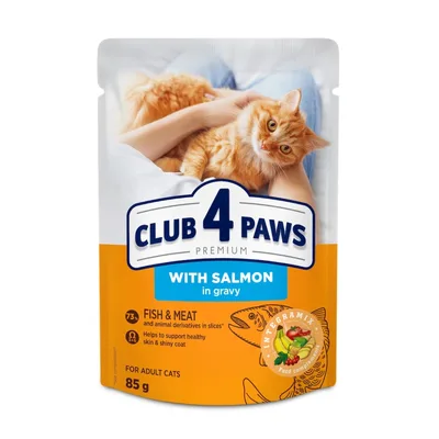 Вологий корм для кішок Club 4 Paws з лососем у соусі 85 г (4820269143616) (упаковка 24 шт)