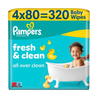 Дитячі вологі серветки Pampers Fresh Clean Baby Wipes 4 х 80 шт (320 шт) (8001841078052)