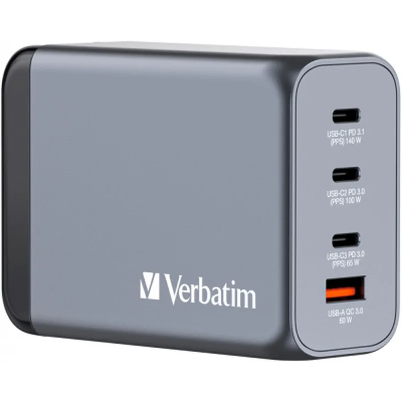 Зарядний пристрій Verbatim GaN 240 W 4 ports (USB-C-140 W,USB-C-100 W,USB-C-65 W /USB-A -3.0) (32205)