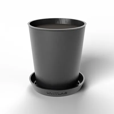 Горщик для кімнатних рослин KVITLAB Основа L з вбудованим дренажем і піддоном, 1,4 л, Ø13 см, чорний