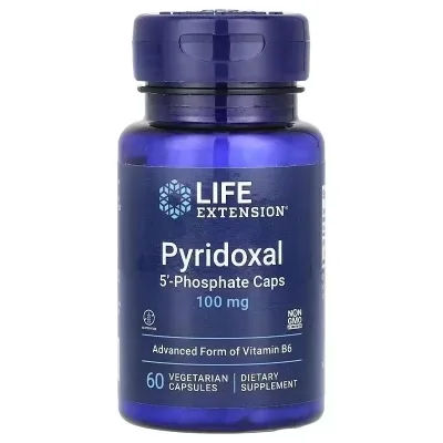 Вітамін Life Extension Піридоксаль 5''-фосфат, Вітамін B6, 100 мг, Pyridoxal 5''-Phosphate Caps, 6 (LEX-12176)