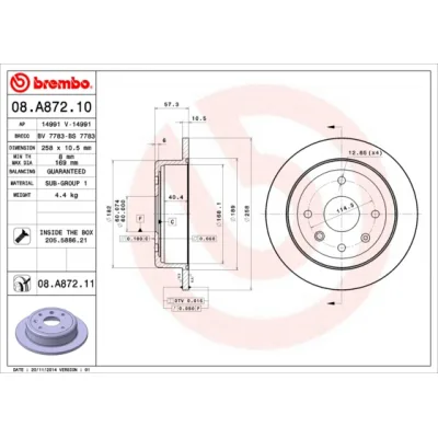 Гальмівний диск Brembo 08.A872.10 (упаковка 2 шт)