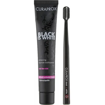 Набір косметики Curaprox Black is White Зубна паста з активованим вугіллям 90 мл + Зубна щітка CS 5460 чорного кольору (7612412423686)