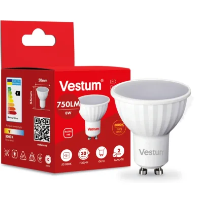 Лампочка Vestum MR16 8W 3000K 220V GU10 (1-VS-1507)