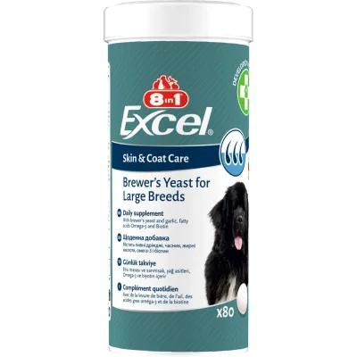 Вітаміни для собак 8in1 Brewers Yeast Large Breed пивні дріжджі з часником для шкіри та шерсті 80 шт (4048422183969)