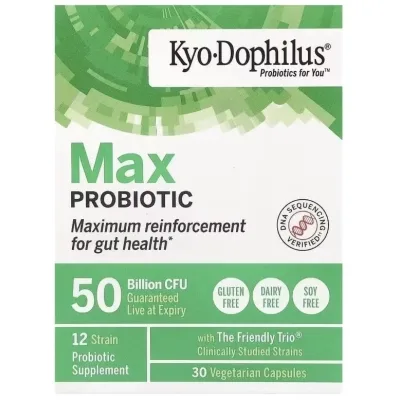 Вітамінно-мінеральний комплекс Kyolic Пробіотик, 50 млрд КУО, Kyo-Dophilus, Max Probiotic, 50 Billion CFU, 30 вегет (WAK-63393)