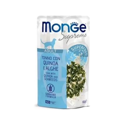 Вологий корм для кішок Monge Wet Adult тунeць з кіноа та морськими водоростями 80 г (8009470007795)