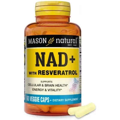 Вітамінно-мінеральний комплекс Mason Natural NAD+ з ресвератролом, NAD+ Supplement with Resveratrol, 60 вегетаріанські (MAV18855)