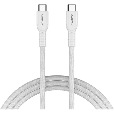 Дата кабель USB-C to USB-C 1.0m OnWire 60CL C-C 60W COLOR Braided 1m White Canyon (CND-CCAP60AB10W)
