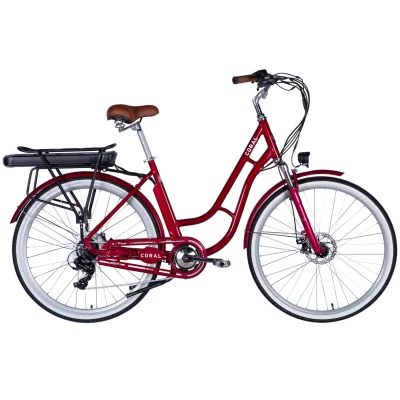 Електровелосипед Dorozhnik 28" eCORAL DD FR рама-19" 48B 17.5А*г 500Вт 2026 рубіновий (ELB-D-28-121)