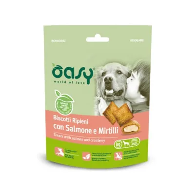 Ласощі для собак OASY TREATS Лосось та чорниця 80 г (8053017346229)