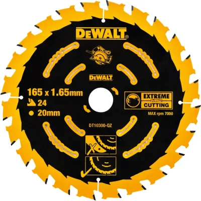 Диск пильний DeWALT EXTREME, 165 х 20, 24 z, геометрія зуба ATB, 18 град (DT10300)