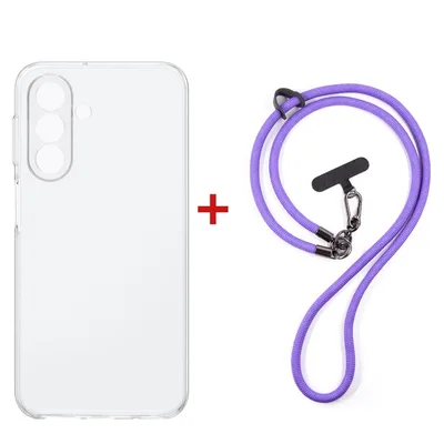 Чохол до мобільного телефона Dengos Case + Cross-body Strap Samsung Galaxy A37 Clear+Purple (DG-KM-CCRB-06)