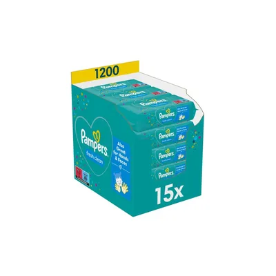 Дитячі вологі серветки Pampers Fresh Clean 15 пачок х 80 шт (1200 шт) (8001841078496)