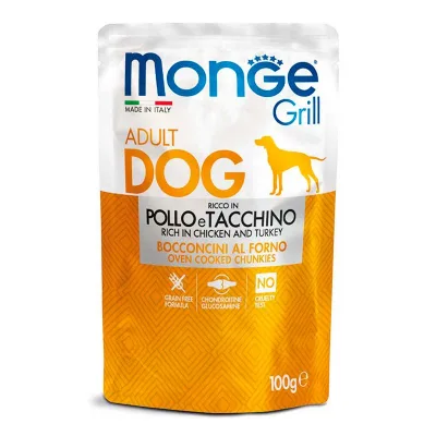 Вологий корм для собак Monge Dog Grill з куркою та індичкою 100 г (8009470013116)