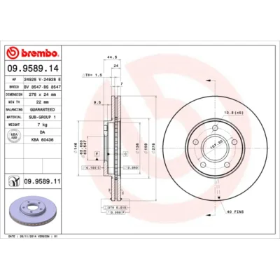 Гальмівний диск Brembo 09.9589.14