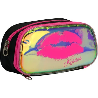 Пенал Cool For School 2 відділення неоновий з помпоном Рожевий (CF6618-pink)