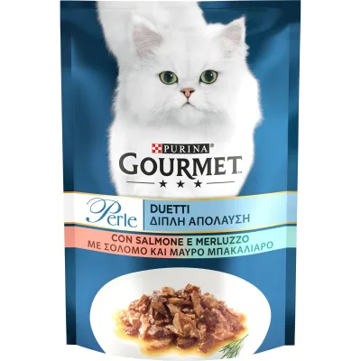 Вологий корм для кішок Purina Gourmet Perle Duo з лососем та сайдою міні філе в підливці 85 г (8445291188228)