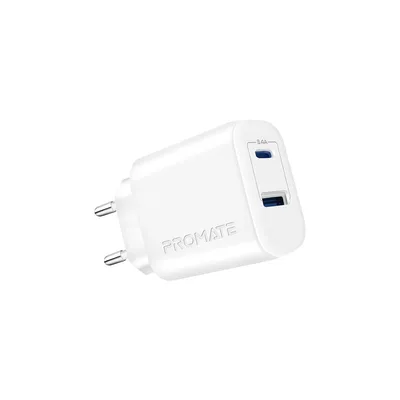 Зарядний пристрій Promate 17W USB-C + USB-A (biplug-2.white)