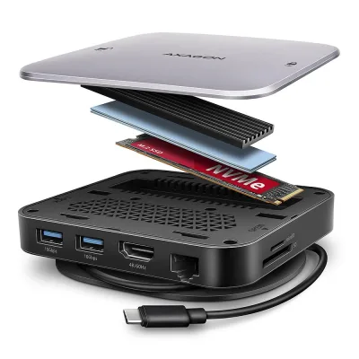 Порт-реплікатор AXAGON USB 3.2 Gen 2 (3.1 Gen 2) Type-C 9in1 hub, 10 Gbps. grey (HMC-UFO)
