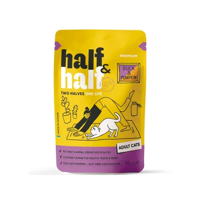 Вологий корм для кішок Half&Half з качкою та гарбузом в соусі 85 г (4820261921915)