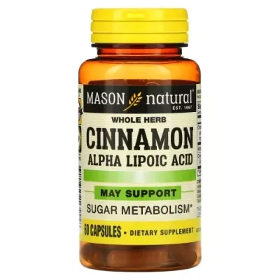 Трави Mason Natural Кориця з альфа-ліпоєвою кислотою, Cinnamon Alpha Lipoic Acid, 60 кап. (MAV-16555)