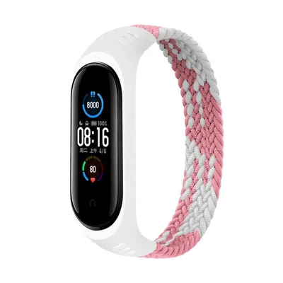 Ремінець до фітнес браслета BeCover Elastic Nylon Style для Xiaomi Mi Smart Band 5/6 (Size M) Pink-White (706153)