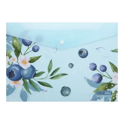 Папка - конверт Buromax А4 на кнопці, BLUEBERRY ARABESKI, напівпрозора, морська хвиля (BM.3943-17)