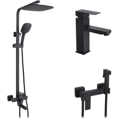 Душовий гарнітур Kroner Edelstahl Kubus-SCH063 + змішувач Edelstahl Kubus-SCH010 + змішувач Edelstahl Kubus-SCH052 (CVS30184)
