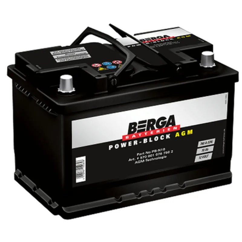 Акумулятор автомобільний Berga Power Block AGM 70Ah Ев (-/+) (760EN) (5709010767502)
