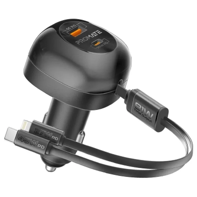 Зарядний пристрій Promate 1xUSB-C PD + 1xUSB + cable USB-C/Lightning max 81W black (powerdrive-rci81)