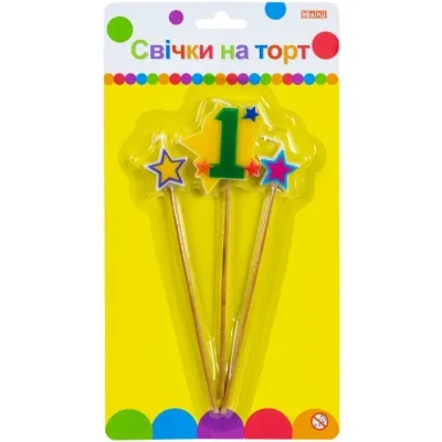 Свічка Maxi Stars "1" висотою 4,5 см, 3 шт. (MX620080-1)