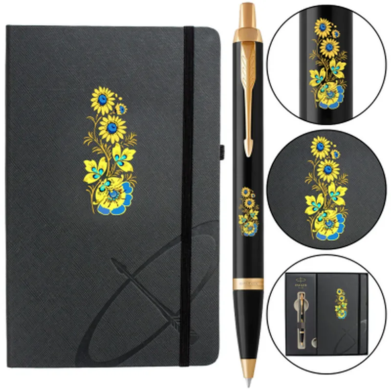 Ручка кулькова Parker IM 17 UKRAINE Black GT BP Тризуб + блокнот Parker + подар.упаковка GIFT24 (22032b24_T001y)