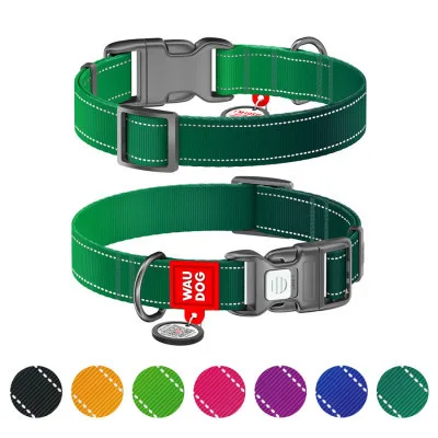 Нашийник для тварин WAUDOG Nylon Mono з QR паспортом, пластиковий фастекс M зелений (521018)