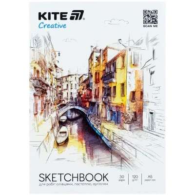 Папір для малювання Kite Скетчбук для робіт олівцями Creative А5, 30 аркушів (K-1277)