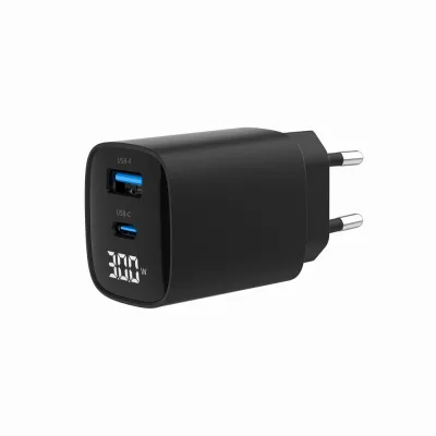 Зарядний пристрій Gembird 1xUSB-A (QC3.0 18W) + 1 Type-C (PD20W) LCD black (TA-UC-PDQC30LCD-BK-01)