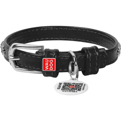 Нашийник для тварин WAUDOG Glamour з QR-паспортом "Стрази" XS Ш 9 мм Д 19-25 см чорний (33071)