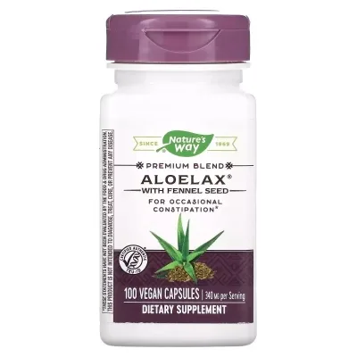 Трави Nature's Way Алое Віра з фенхелем, 340 мг, Aloelax with Fennel Seed, 100 вегетаріан (NWY-00900)