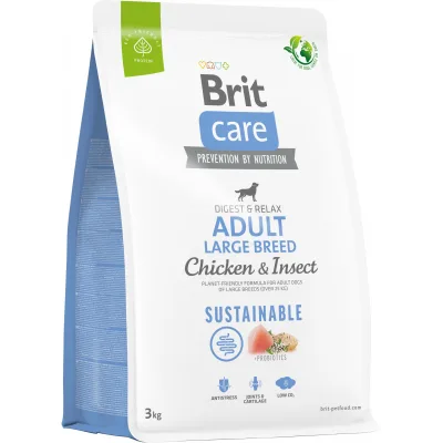 Сухий корм для собак Brit Care Dog Sustainable Adult Large Breed з куркою та комахами 3 кг (8595602558759)