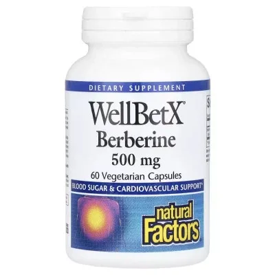 Вітамінно-мінеральний комплекс Natural Factors Берберін, 500 мг, WellBetX, Berberine, 60 вегетаріанських капсул (NFS-03544)