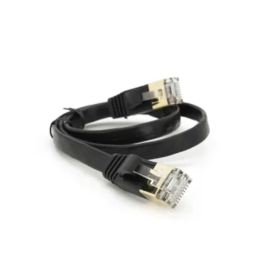 Патч-корд 0.5м UTP cat.7, CU, RJ45, плоский, black Weepda (PCMF-CU7/0.5Bk)
