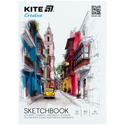 Папір для малювання Kite Скетчбук для робіт маркерами Creative А5, 30 аркушів (K-1280)